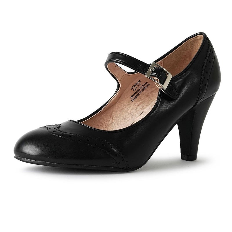 J. Adams Kym Mary Jane Shoes Women Oxford Pumps - Cute Low Kitten High Heels - Retro Vintage Shoes for Women 1950s Mary Janes Round Toe Shoe with Ankle Strap - Image 1